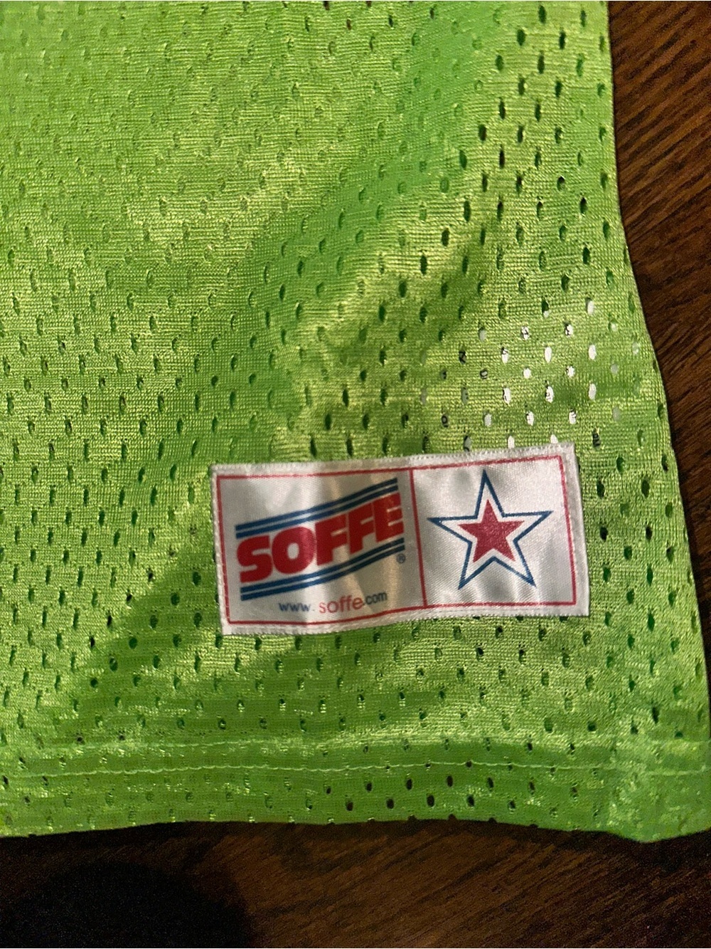 Soffe V-Neck Neon Green 'CHEER' Glitter Mesh Jersey Top - EUC Medium - Picture 4 of 6